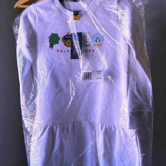 NWT POLO RALPH LAUREN BIG Girls  Dress 8-10 LS Polo Bear HOLIDAY Fleece - Picture 2 of 9